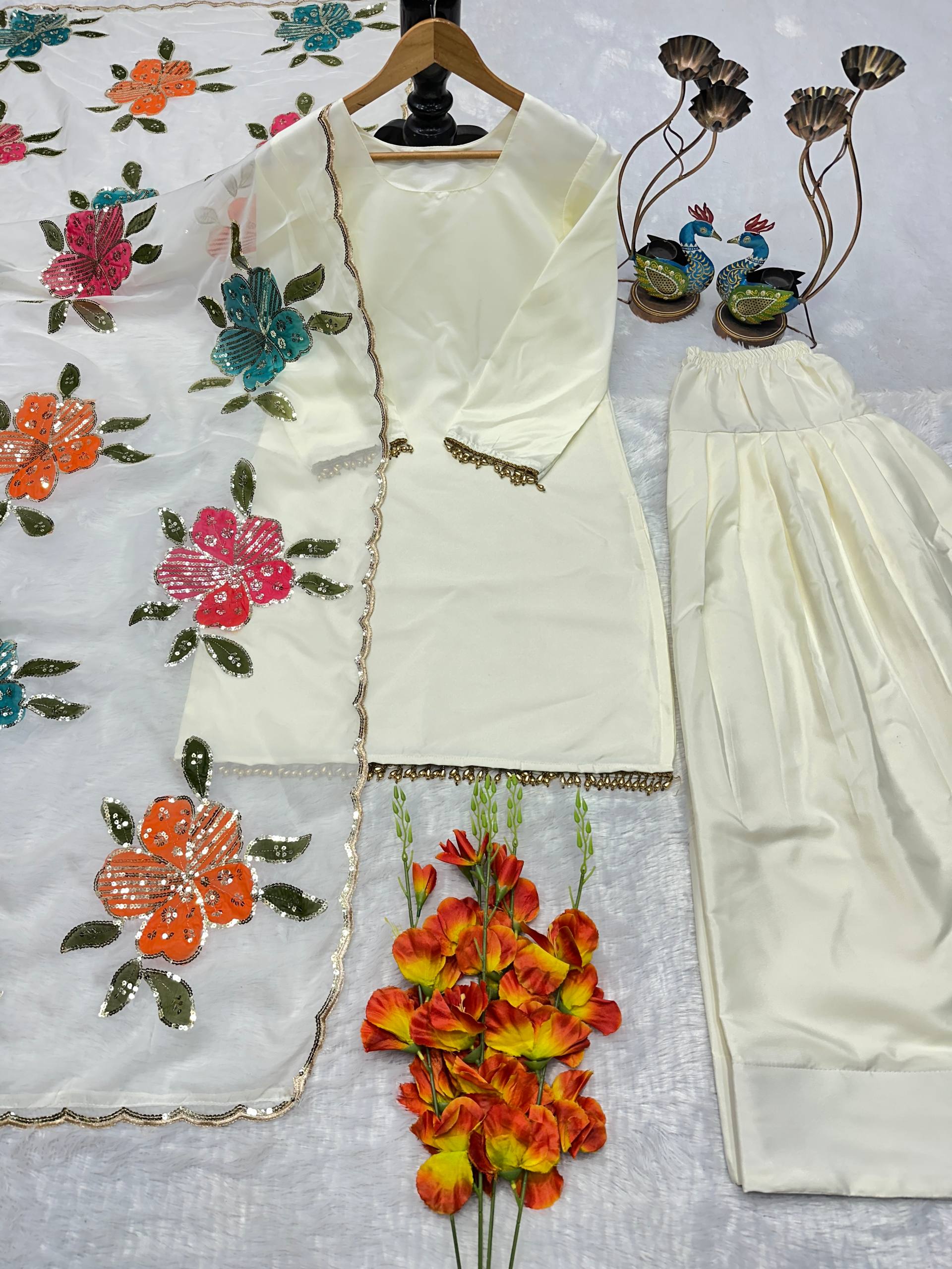 Luxe Alabaster Floral-Drape Couture